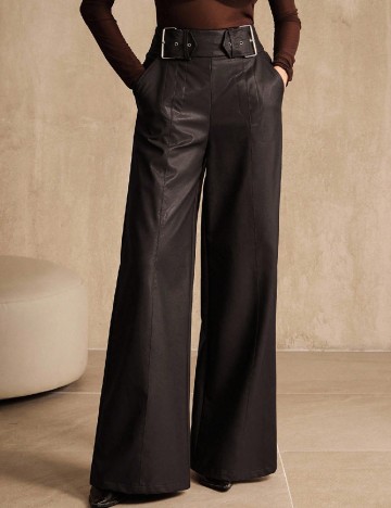 Pantaloni imitatie de piele Anewsta, maro