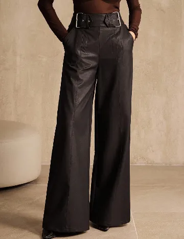 Pantaloni imitatie de piele Anewsta, maro