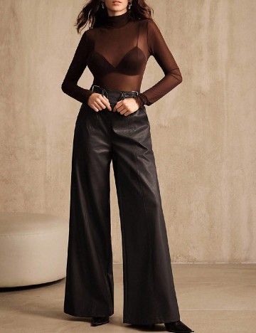 Pantaloni imitatie de piele Anewsta, maro