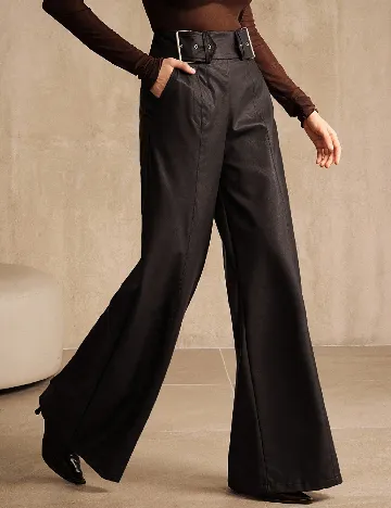 Pantaloni imitatie de piele Anewsta, maro