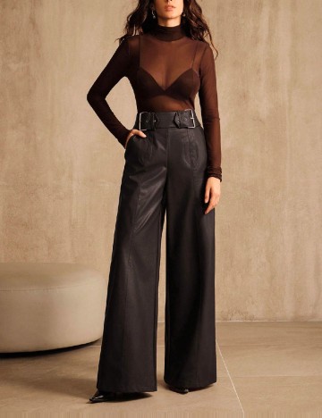 Pantaloni imitatie de piele Anewsta, maro