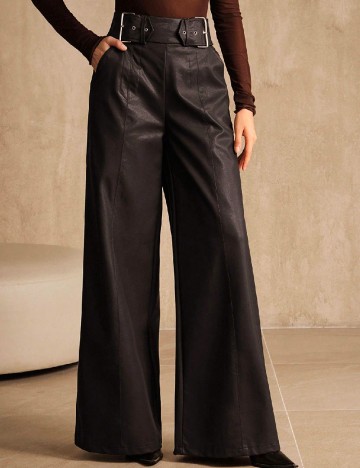 Pantaloni imitatie de piele Anewsta, maro