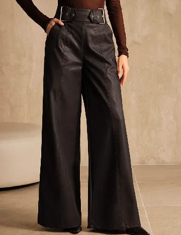 Pantaloni imitatie de piele Anewsta, maro