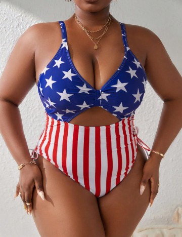 Costum de baie SHEIN CURVE, albastru/rosu