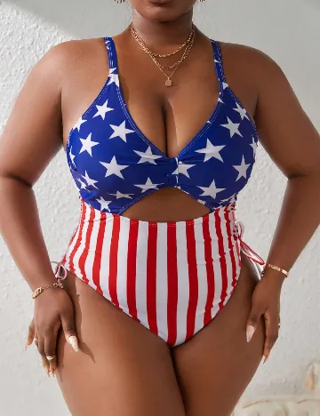 Costum de baie SHEIN CURVE, albastru/rosu