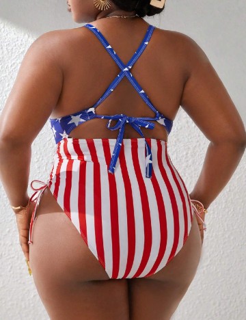 Costum de baie SHEIN CURVE, albastru/rosu