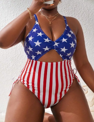 Costum de baie SHEIN CURVE, albastru/rosu