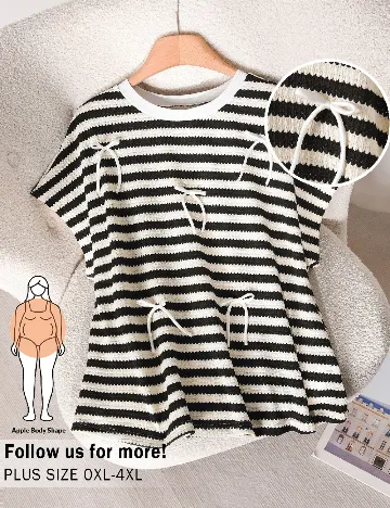 Tricou SHEIN CURVE, ecru/negru