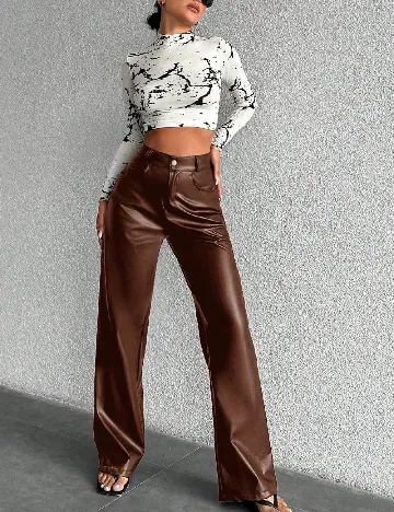 Pantaloni imitatie de piele SHEIN, maro