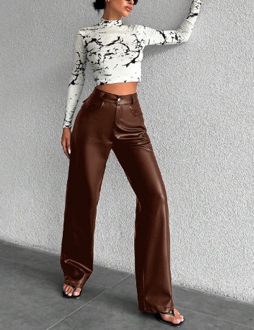 Pantaloni imitatie de piele SHEIN, maro