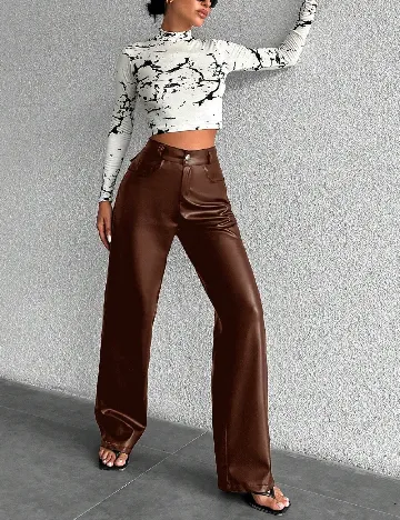 Pantaloni imitatie de piele SHEIN, maro