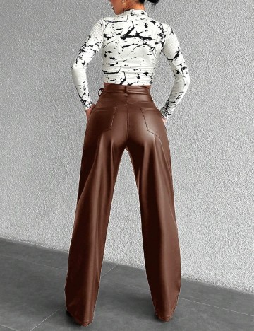 Pantaloni imitatie de piele SHEIN, maro