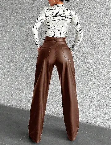 Pantaloni imitatie de piele SHEIN, maro