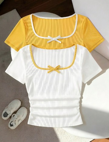 Set topuri 2 bucati Shein Kids, alb/galben