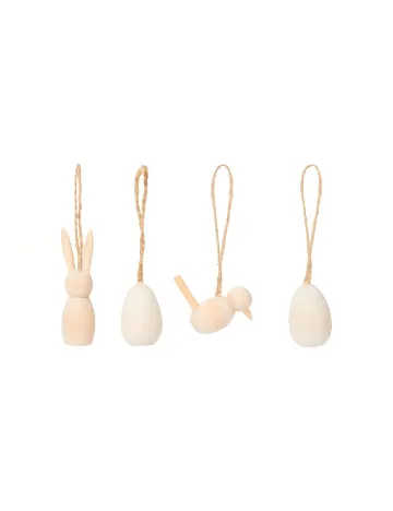 Ornamente de Paste din lemn 4 bucati AVEC, crem