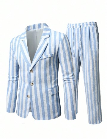 Costum SHEIN, albastru/alb
