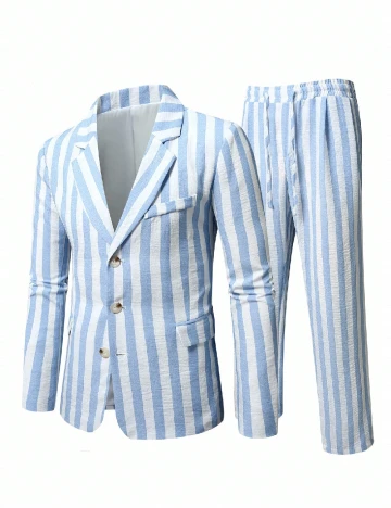 Costum SHEIN, albastru/alb