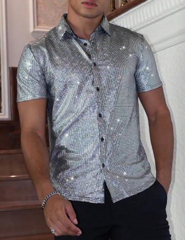Camasa SHEIN Plus Size Men, argintiu