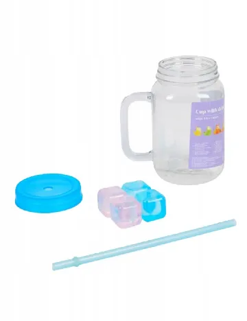 Cana din plastic cu pai, 550 ml A.I.&E., albastru