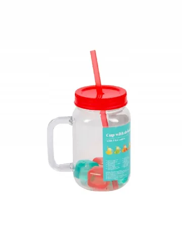 Cana din plastic cu pai, 550 ml A.I.&E., rosu