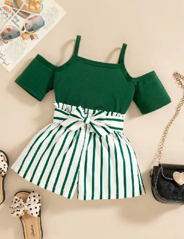 Compleu Shein Kids, verde/alb