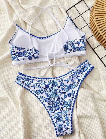 Costum de baie SHEIN, albastru/alb