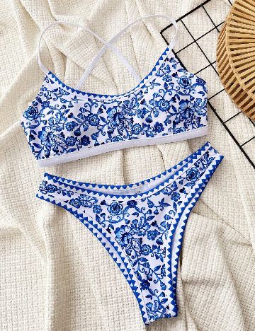 Costum de baie SHEIN, albastru/alb