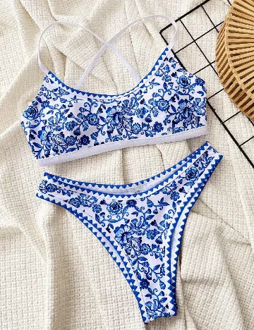 Costum de baie SHEIN, albastru/alb