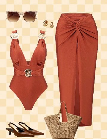 Costum de baie SHEIN CURVE, portocaliu