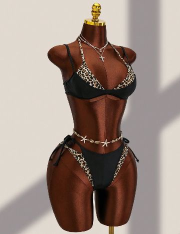 Costum de baie SHEIN, negru/animal print