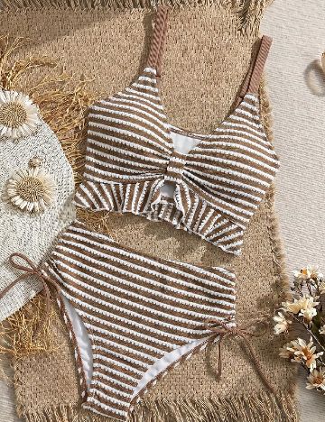 Costum de baie SHEIN, maro/alb