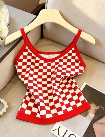 Top SHEIN, rosu/alb