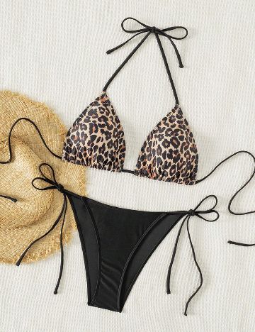 Costum de baie SHEIN, animal print/negru
