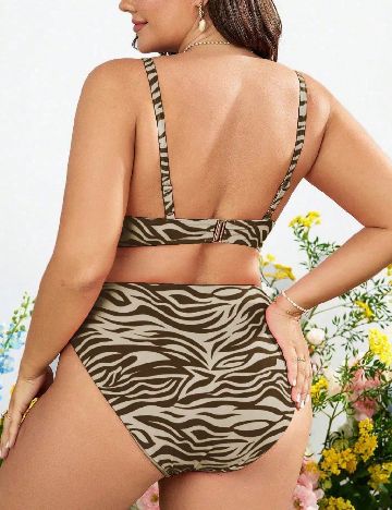 Costum de baie SHEIN CURVE, maro/crem