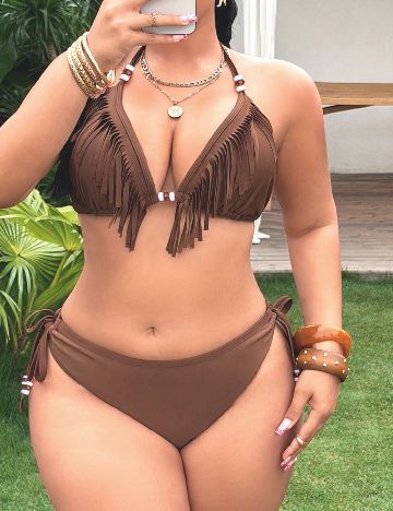 Costum de baie SHEIN CURVE, maro
