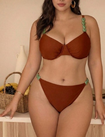 Costum de baie SHEIN CURVE, maro
