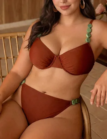 Costum de baie SHEIN CURVE, maro