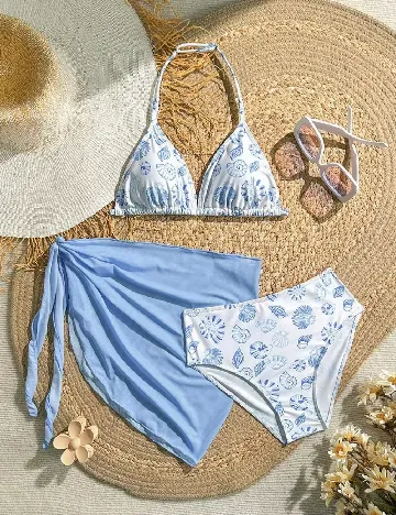 Costum de baie Shein Kids, alb/albastru