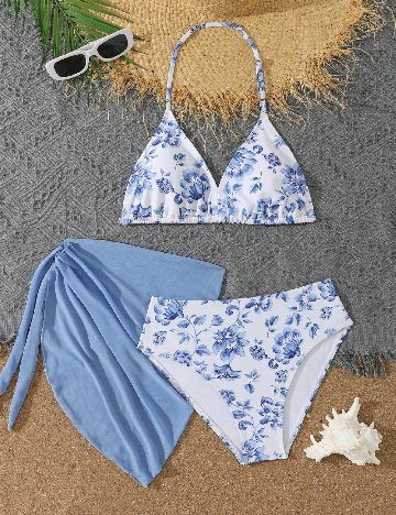 Costum de baie Shein Kids, alb/albastru