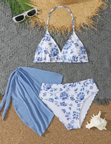 Costum de baie Shein Kids, alb/albastru