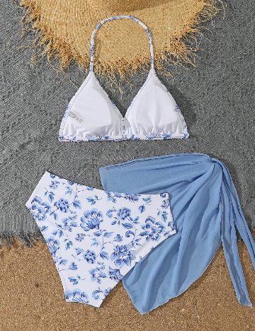 Costum de baie Shein Kids, alb/albastru