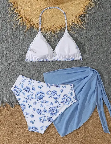 Costum de baie Shein Kids, alb/albastru