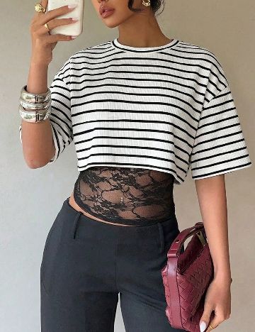 Tricou SHEIN, negru/alb