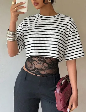 Tricou SHEIN, negru/alb