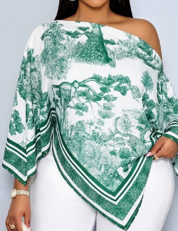 Bluza SHEIN CURVE, verde/alb