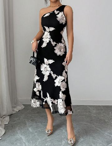 Rochie lunga Dazy, negru/crem