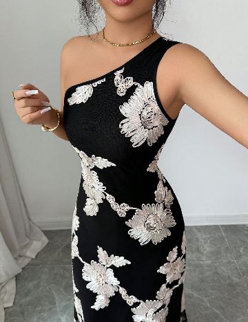 Rochie lunga Dazy, negru/crem