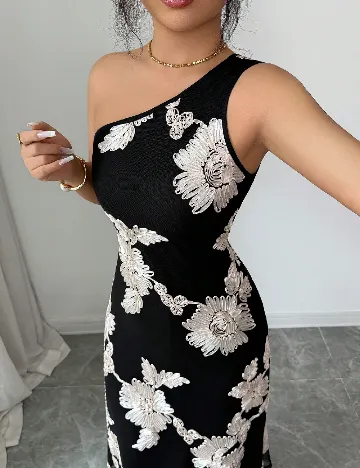 Rochie lunga Dazy, negru/crem