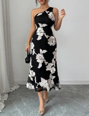 Rochie lunga Dazy, negru/crem