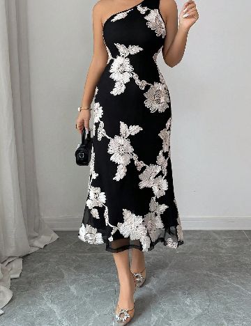 Rochie lunga Dazy, negru/crem